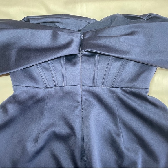 House of CB- NURUL Navy Satin Draped Strapless Dress Size XL Mini - Picture 9 of 12